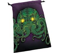 Steve Jackson Games | Deluxe Dice Bag: Cthulhu Purple | Large 6" x 9" Drawstring Bag with Satin Lining | Includes Custom 19mm Purple Translucent Die with Green Ink | Holds Over 100 Dice