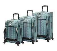 Steve Madden Designer Luggage Collection - Set di valigie da viaggio Softside espandibili e leggere, set da viaggio include valigie a quadretti da 20 pollici, 61 cm e 71 cm (stampa/verde acqua), verde