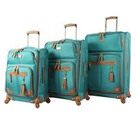 Steve Madden Designer Luggage Collection - Set di valigie da viaggio Softside espandibili leggere - Il set da viaggio include valigie a quadretti da 50,8 cm, 61 cm e 71,1 cm, Harlo Blu foglia di tè,