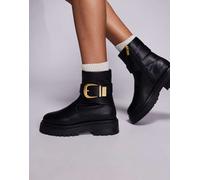 Steve Madden - Lexs - Stivaletti alla caviglia neri in pelle con fibbia-Nero 39