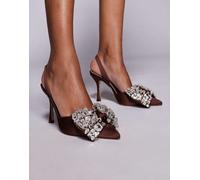 Steve Madden - Lovie - Scarpe con tacco alto in raso marrone con fiocco decorato 37