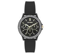 Steve Madden Orologio da donna con cinturino in silicone con cristalli autentici, Nero
