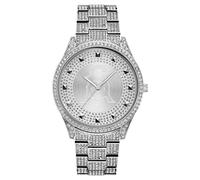 Steve Madden Orologio da donna con cinturino in vero cristallo, Argento, Bracciale