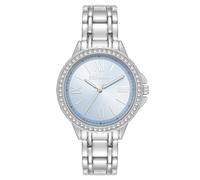 Steve Madden Orologio da donna con cinturino in vero cristallo, Azzurro chiaro/Argento