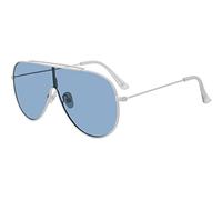 Steve Madden Women's Female Sunglass Style Maxwell Shield, Shiny White/Solid Blue/Blue Logo Mirror, 134mm, 0mm