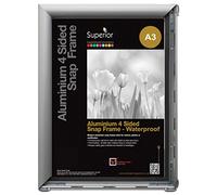 SECO Stewart Superior A3 - Cornice impermeabile in alluminio 4 lati da 25 mm, con apertura frontale a scatto, colore: Argento