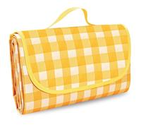 STEWFF Coperta picnic impermeabile 200 * 200cm,Telo picnic,Coperta picnic Portatile con Maniglia,Telo picnic impermeabile è adatta per campeggio,Picnic,Spiaggia, Prato (Plaid Giallo e Bianco)