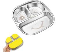 STFALI Piatto Con Ventosa Per Bambini, Piatto Con Ventosa, Piatto Svezzamento, Con Motivo Smiley E Coperchio Richiudibile, Tre Scomparti, Un Buon Aiuto Per I Bambini A Mangiare