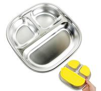 STFALI Piatto Con Ventosa Per Bambini, Piatto Svezzamento Ventosa, Piatto Acciaio Inox Bambini, Vassoio Antiscivolo Con Tre Scomparti E Coperchio Trasparente, Un Buon Aiuto Durante La Cena Del Bambino