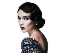 STfantasy 1920s 70s Parrucca Donna Finger Wave Bob Corta Riccia Vintage Elegante Sintetici Wigs Fancy Dress Anime Carnevale Halloween Cosplay Party (Nera)
