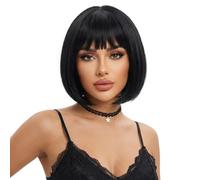 STfantasy Parrucca Donna corta nera Bob Naturale Sintetici parrucche con frangia Quotidiano Fancy Dress Anime carnevale Halloween Party