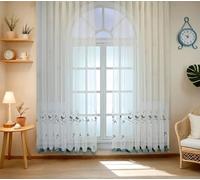 Stfery 2 tende per cameretta dei bambini, semitrasparenti, bianche, in tulle, classiche, ricamate, decorate per camera da letto, soggiorno, larghezza 96 x altezza 214 cm, 1 pezzo