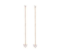 Stfery 9 K/14 K/18 K, orecchini a forma di cuore in oro rosa con tre pietre a forma di cuore, pendenti lunghi, con diamanti