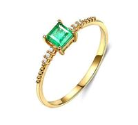Stfery Anelli di fidanzamento da donna in oro 18 carati con pavé di diamanti quadrati di smeraldo da 0,06 ct, personalizzabili, O 1/2, Metallo, Nessuna pietra preziosa