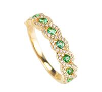 Stfery Anelli di fidanzamento da donna in oro 18 carati con pavé di smeraldi taglio ovale e diamanti a fascia personalizzabile, N 1/2, Metallo, Nessuna pietra preziosa