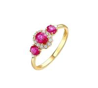 Stfery Anelli di promessa in oro giallo 9 K/14 K/18 K, elegante anello con tre pietre anello da donna per anniversario con rubini naturali ovali 0,9 ct e pavé di diamanti in vero oro personalizzato, 9