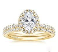 Stfery Anelli Set Argento 925 Donna Anello Punto Luce Ovale, Fedine con Zircone 6x8MM, 1.5ct Anelli Impilabili Oro Moda Taglia 14