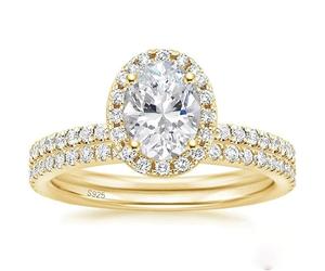 Stfery Anelli Set Argento 925 Donna Anello Punto Luce Ovale, Fedine con Zircone 6x8MM, 1.5ct Anelli Impilabili Oro Moda Taglia 14