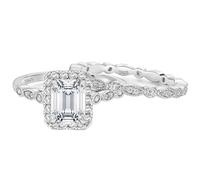 Stfery Anelli Set Donna Argento 925 Anello Punto Luce Rettangolo e Pavè, Fedine con Zircone Rettangolare 6x8MM, 2ct Anelli Componibili Argento Vintage Taglia 14