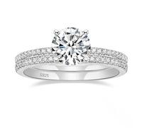 Stfery Anelli Set Donna Argento 925 Anello Punto Luce Scintillante, Fedine con Zircone Rotonda 7MM, 1.2ct Anelli Componibili Argento Moda Taglia 17