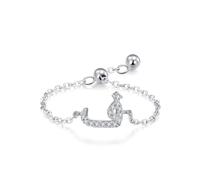 Stfery Anello a catena con alfabeto arabo in oro bianco 18 carati per le donne in vero oro, anello regolabile con moissanite, stile personalizzato 21, 4, Metallo, Moissanite