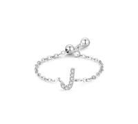 Stfery Anello a catena con lettera J, in oro bianco 18 carati, da donna, anello regolabile con pavé di diamanti, 4, Metallo, Diamante