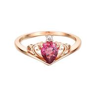 Stfery Anello a corona in oro rosa 18 carati con tormalina a forma di pera da 0,7 ct e fedi nuziali con diamanti e lettere personalizzabili, 4.5, Metallo, Nessuna pietra preziosa