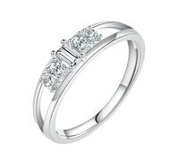 Stfery Anello a doppia fascia in oro bianco 9K/14 K con moissaniti in vero oro, anello di promessa da donna, 9.5, Oro bianco, Moissanite