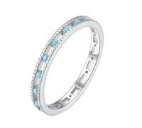 Stfery Anello a doppia fascia in oro bianco 9K/14 K con turchese, anello impilabile da donna, 9, Oro bianco 9 carati, Turchese