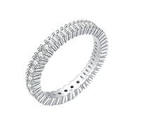 Stfery Anello a fascia Eternity in oro bianco 9 K/14 K, con doppia pietra e moissanite, da donna, 7.5, Oro bianco 9 carati, Moissanite