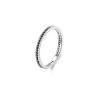 Stfery Anello a fascia in oro bianco 18 carati con onice nera, da donna, in vero oro, classico anello di promessa eternità, personalizzato, 11, Metallo, Onice
