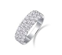 Stfery Anello a fascia in oro bianco 18 carati con pavé a tre file di fedi in vero oro, moissanite, anello nuziale personalizzato per le donne, 10, Metallo, Moissanite