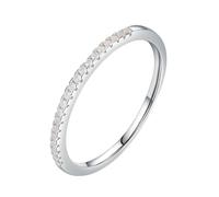 Stfery Anello a fascia in oro bianco 9K/14 K, delicato Half Eternity, anello impilabile con moissanite da donna, 9.5, Oro bianco 9 carati, Moissanite