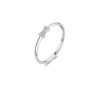 Stfery Anello a fascia in oro bianco 9K/14K con fiocco in vero oro e moissanite, da donna, 7, Oro bianco, Moissanite