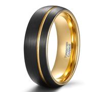 Stfery Anello Acciaio Tungsteno Uomo Bicolore Spazzolato 8MM, Anello Nero Oro con Scanalatura Moda Taglia 25
