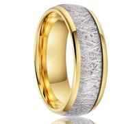 Stfery Anello Acciaio Tungsteno Uomo con Fili d'Argento Decorazione Meteorite 8MM, Anello Argento Oro Bombato Moda Taglia 17