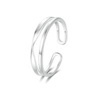 Stfery Anello aperto a doppia fascia in oro bianco 9 K/14 K, anello da donna impilabile, 7, Oro bianco, Nessuna pietra preziosa