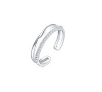 Stfery Anello aperto a doppia fascia in oro bianco 9K/14 K, anello aperto in vero oro con moissanite, 5, Oro bianco 9 carati, Moissanite
