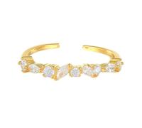 Stfery Anello aperto alternato in oro giallo 9 K/14 K, anello aperto in vero oro, moissanite impilabile anello per le donne, 7.5, Oro giallo, Moissanite