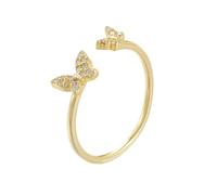 Stfery Anello aperto con due farfalle, in oro 9 carati, con diamanti, personalizzabile, 11, Metallo, Diamante