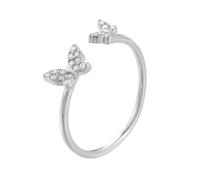 Stfery Anello aperto con due farfalle, in oro bianco 9 K, anello di promessa con diamanti, personalizzato per le donne, 8.5, Metallo, Diamante