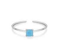 Stfery Anello aperto da donna, in oro bianco 18 carati, quadrato, turchese, anello aperto da donna, con pietra preziosa solitaria, impilabile, personalizzabile, 10, Metallo, Turchese