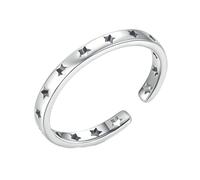 Stfery Anello aperto da donna in oro bianco 9K/14K con stella, anello impilabile, 8.5, Oro bianco 9 carati, Nessuna pietra preziosa