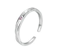 Stfery Anello aperto da donna in oro bianco 9K/14K con texture vintage in vero oro, zaffiro rosa impilabile, 7.5, Oro bianco 9 carati, Zaffiro rosa