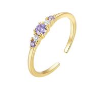 Stfery Anello aperto da donna in oro giallo 9/14 carati, con pietra preziosa e ametista, impilabile, 6, Oro giallo, Ametista