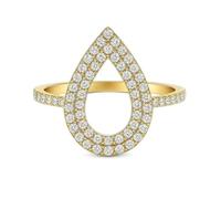 Stfery Anello aperto in oro 18 carati con pavé a goccia e diamante, anello nuziale personalizzato per donna, 6.5, Metallo, Diamante