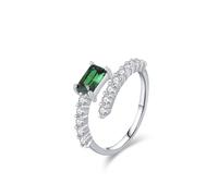 Stfery Anello aperto in oro bianco 18 carati con diamante smeraldo coltivato in laboratorio in vero oro bianco da 18 carati, anello a fascia sovrapposto scintillante personalizzato per le donne, 5.5