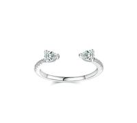 Stfery Anello aperto in oro bianco 18 carati con moissanite a pera in vero oro, doppia pietra impilabile, anello a fascia personalizzato per le donne, 6, Metallo, Moissanite