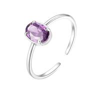 Stfery Anello aperto in oro bianco 9/14 K con ametista, da donna, impilabile, 10, Oro bianco, Ametista