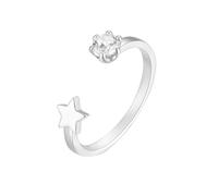 Stfery Anello aperto in oro bianco 9/14 K con stella in vero oro, moissanite, anello impilabile da donna, 9.5, Oro bianco 9 carati, Moissanite